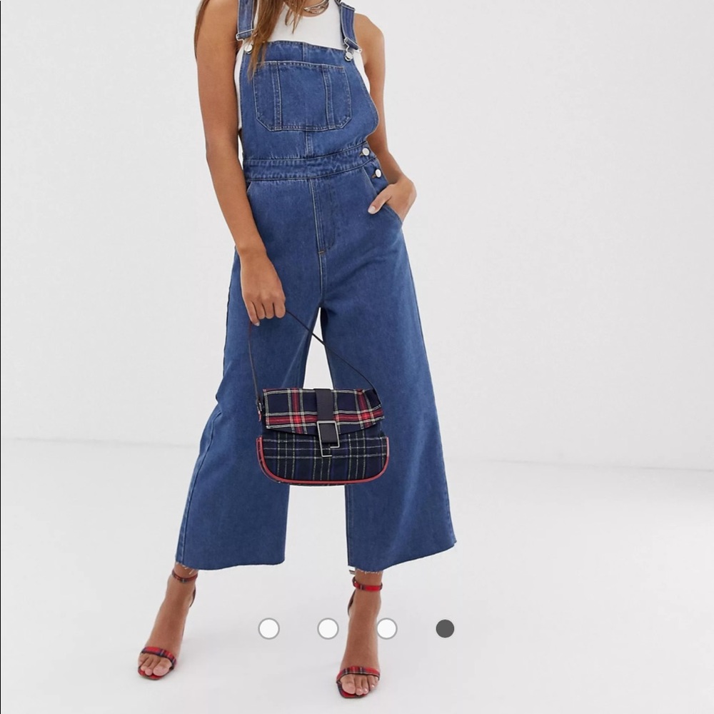 ASOS Boohoo wide leg overalls in denim blue